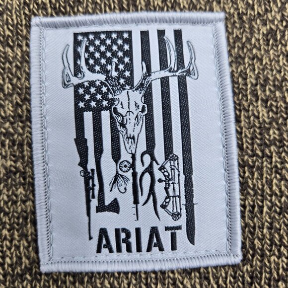 Ariat Men's Rebar Cap US Flag Outdoors Patch Insulated Beanie Acrylic Dark Brown - Picture 2 of 8